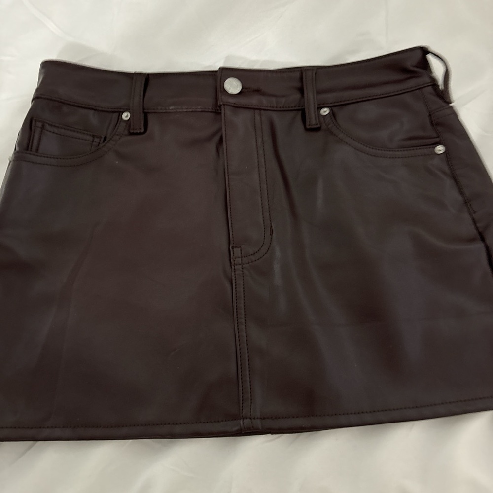 Classic Brown Leather Mini Skirt